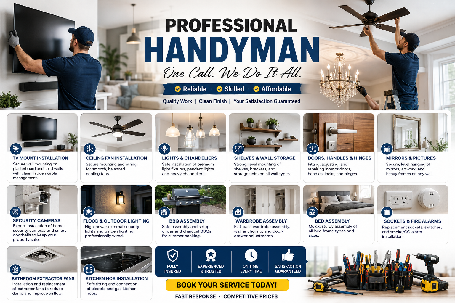 Professional handyman installing a TV on a wall